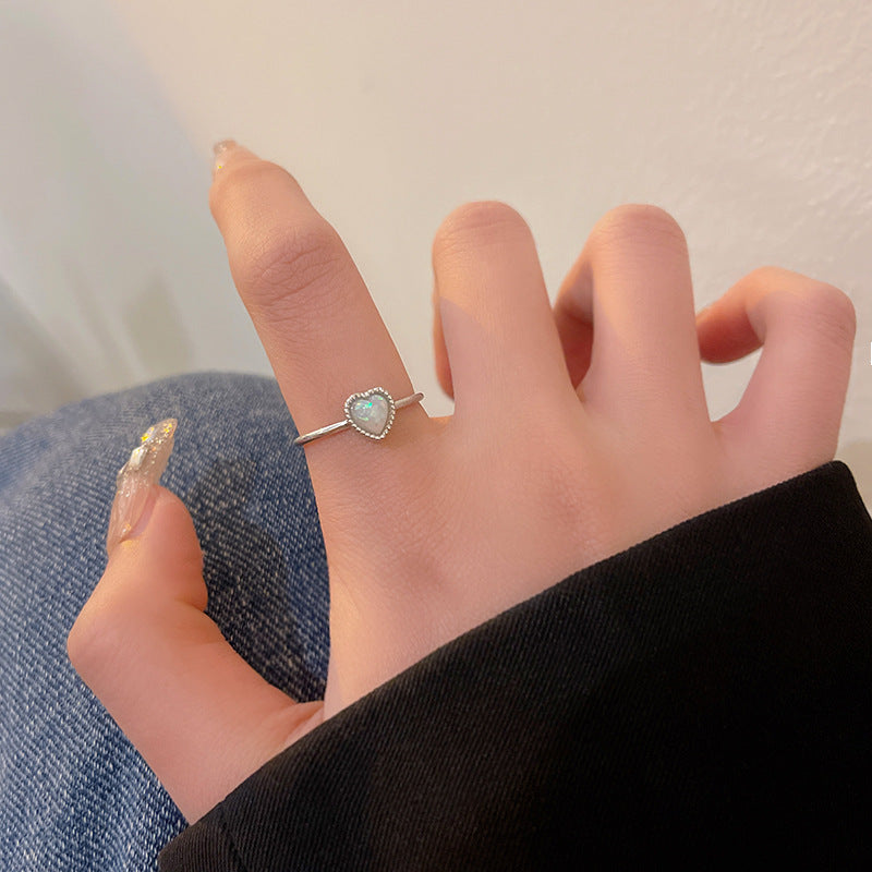 Adjustable Heart-Shaped Silver-Tone Ring for Women - Minimalist and Trendy Design