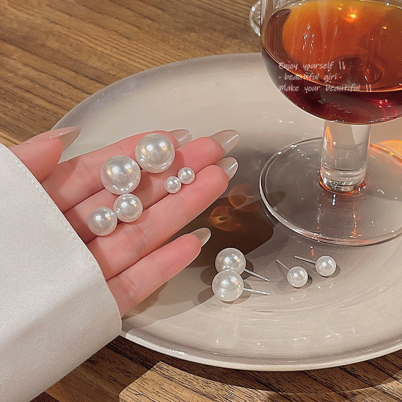 Minimalist Pearl Stud Earrings for Women - Sleek Geometric Design with Silver Plated Finish