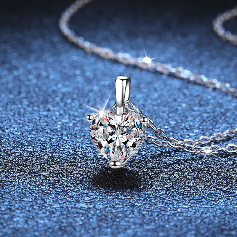 Necklace Sterling Silver Heart-Shaped Moissanite Pendant with 1 Carat D Color Stone