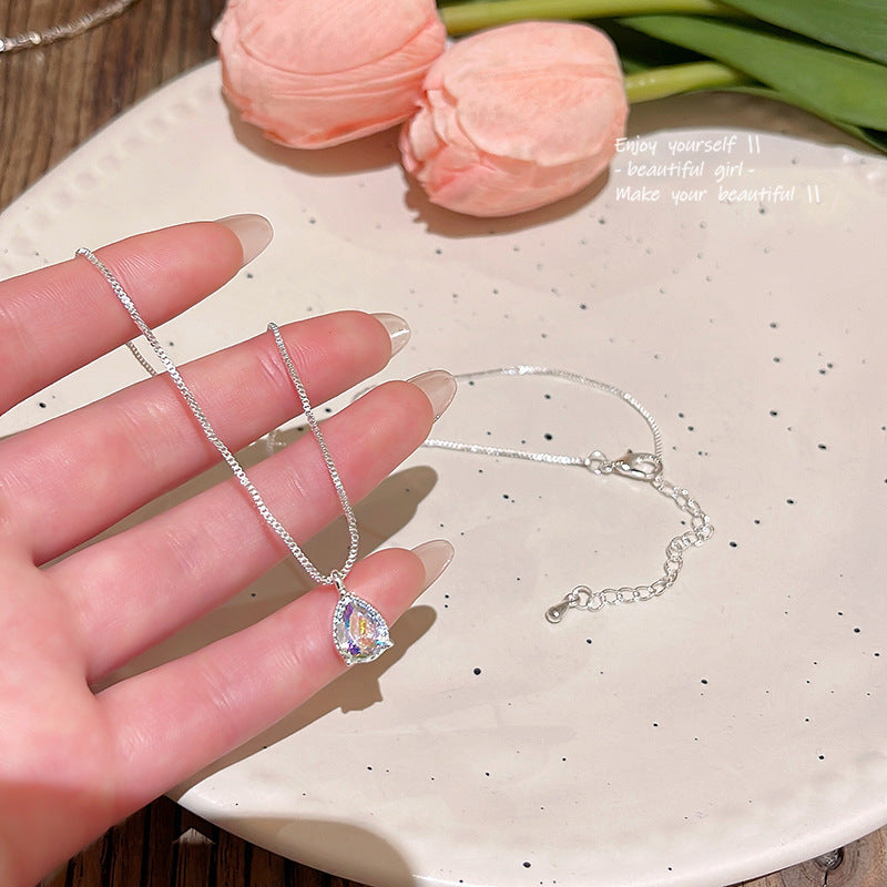 Minimalist Gradient Teardrop Pendant Necklace for Women - Silver Tone Geometric Design