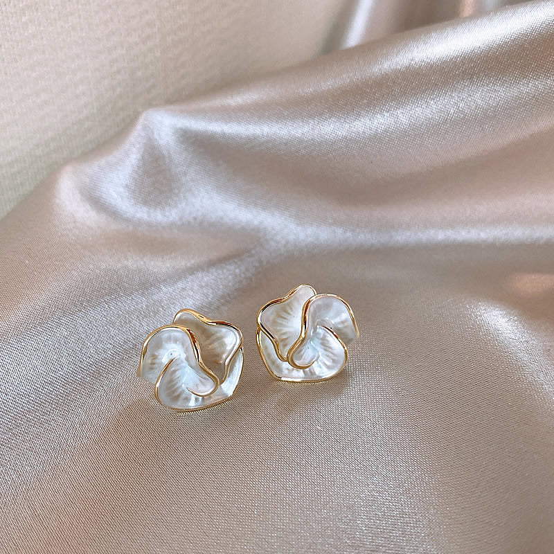 S925 Silver-Plated Camellia Flower Stud Earrings for Women, Minimalist Style
