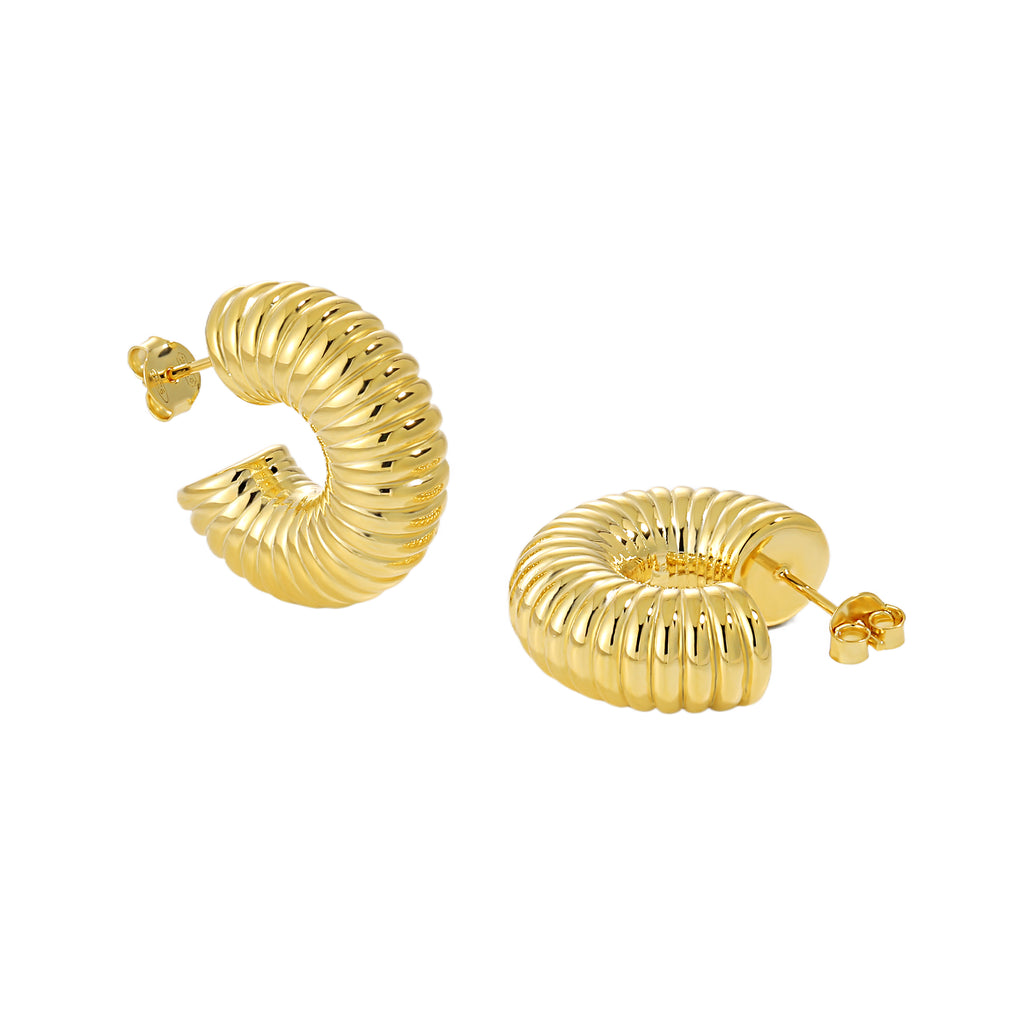 Fashion Letter C Shape Spring 999 Sterling Silver Electroforming Stud Earrings