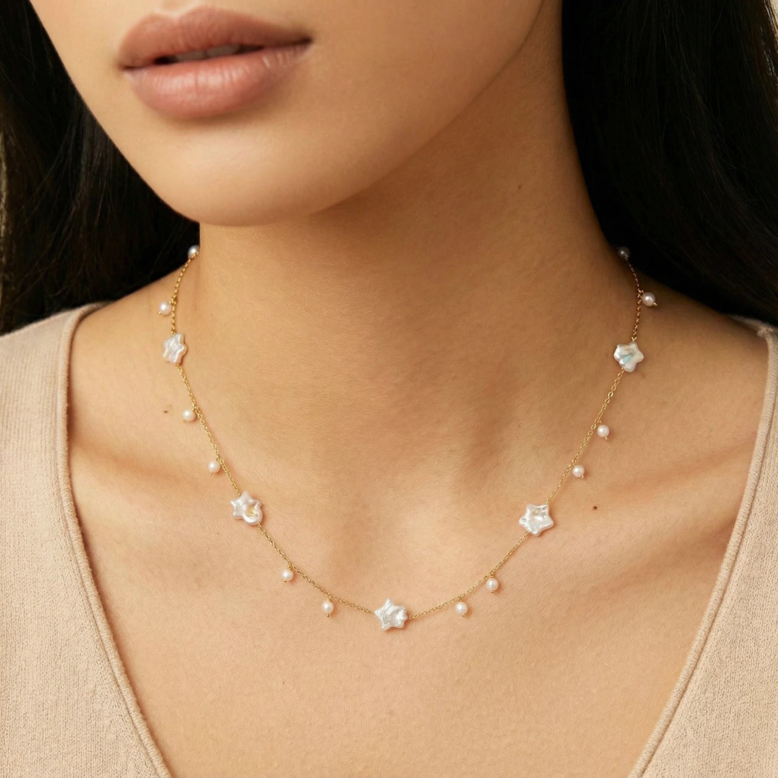Celestial Pearl Stars Necklace by Dilmore