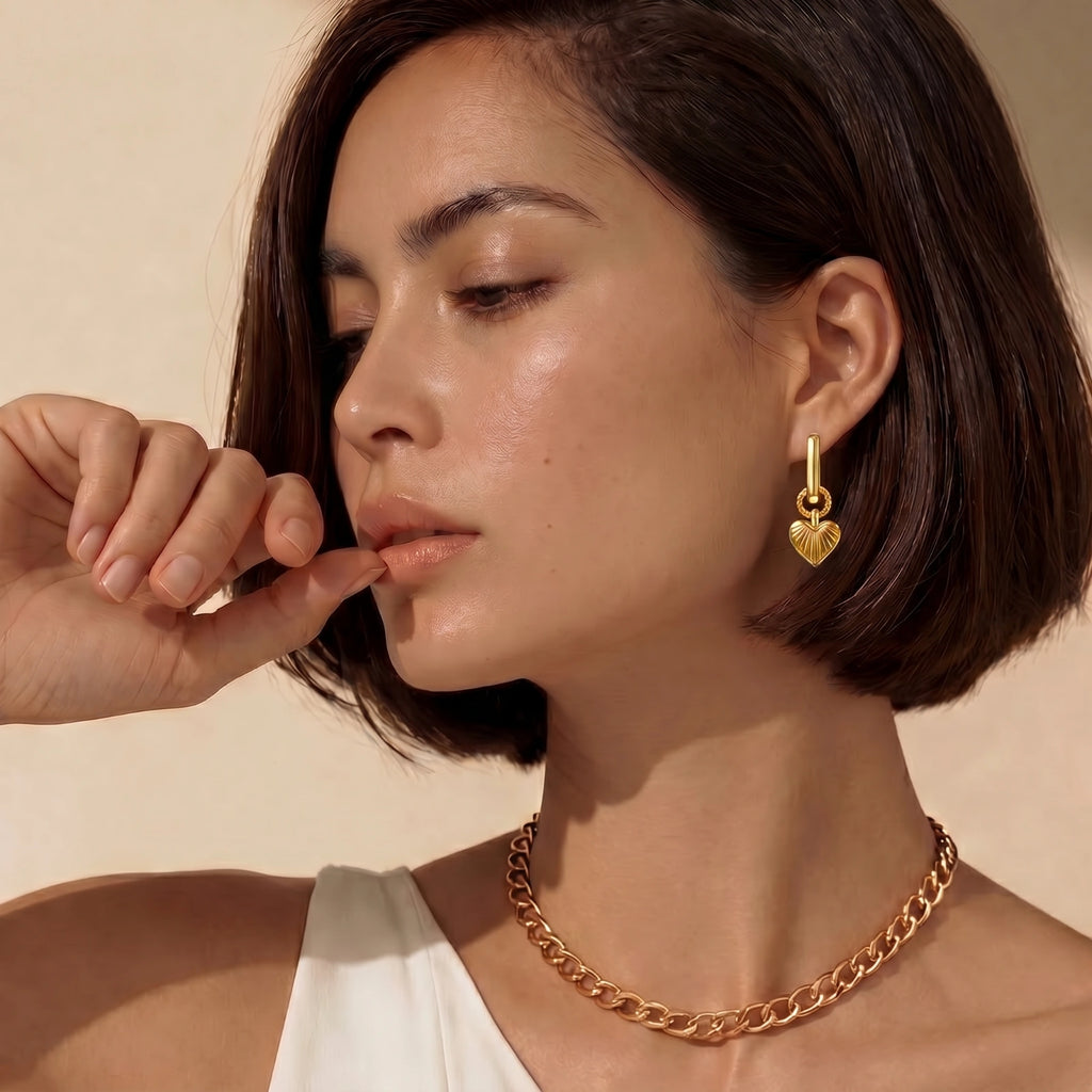 Sunburst Heart Huggie Earrings by Dilmore