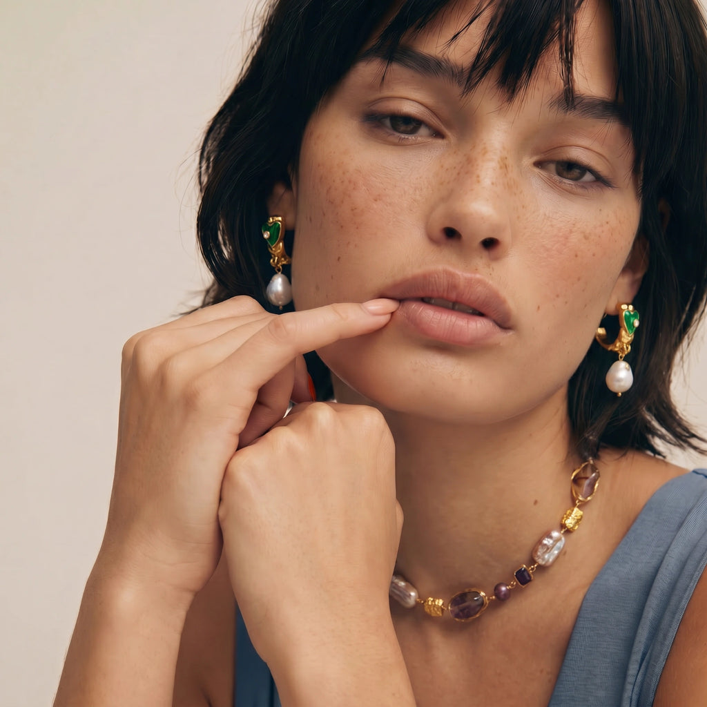 Heart Drop Pearl Earrings by Dilmore