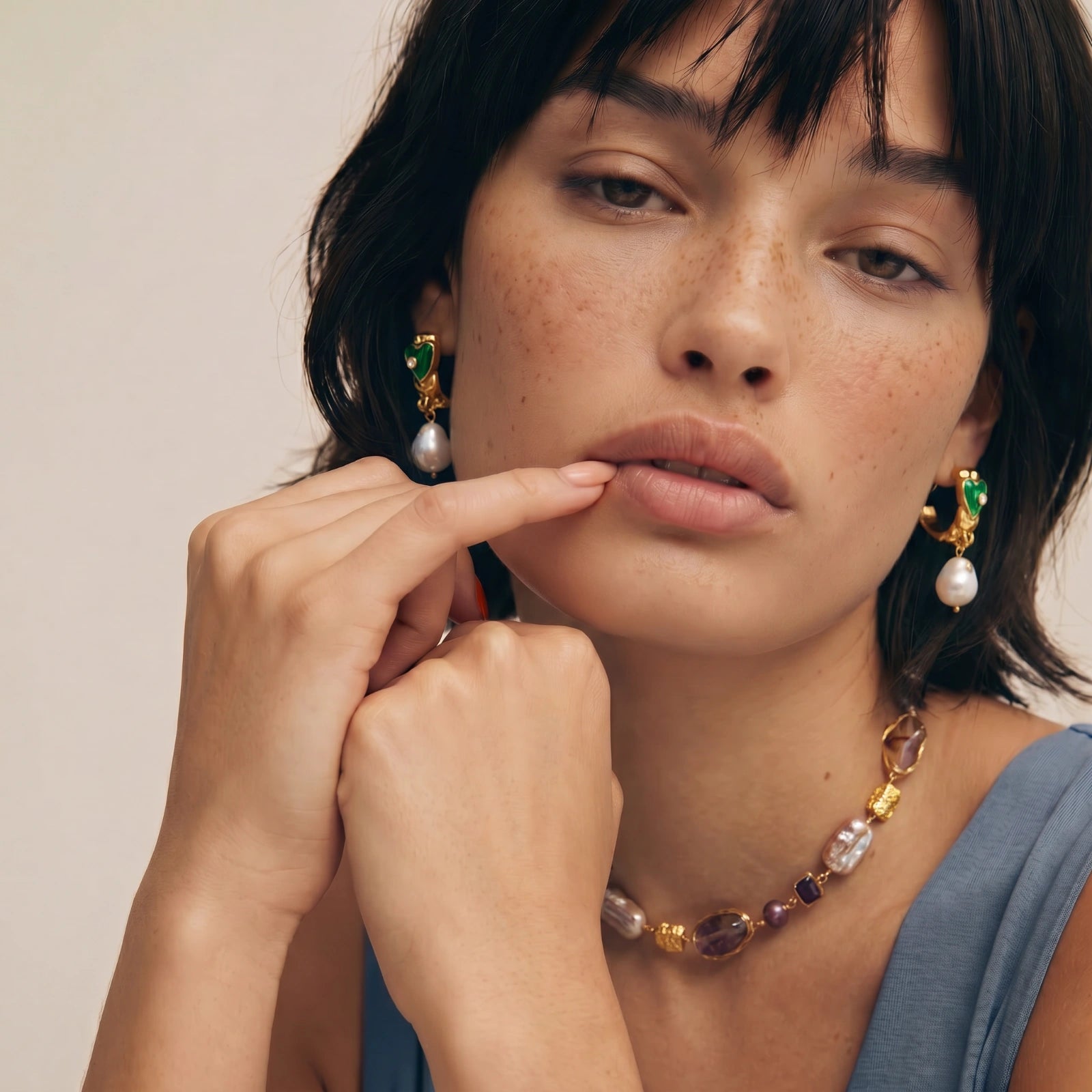 Heart Drop Pearl Earrings by Dilmore