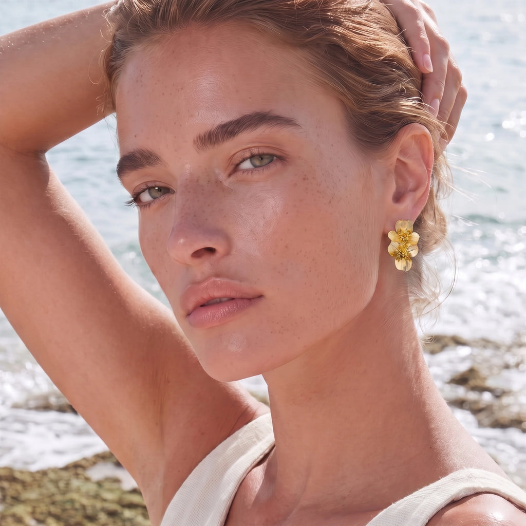 Golden Bloom Double Earrings by Dilmore