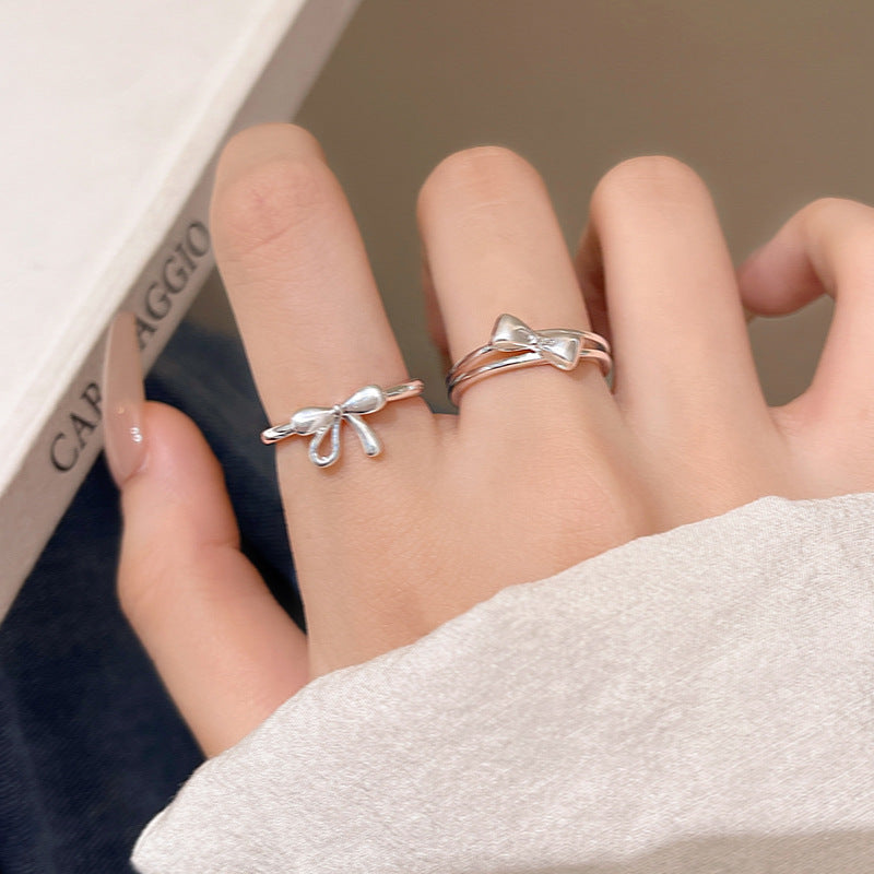 Adjustable Bow Ring for Women - Minimalist Silver-Toned Design