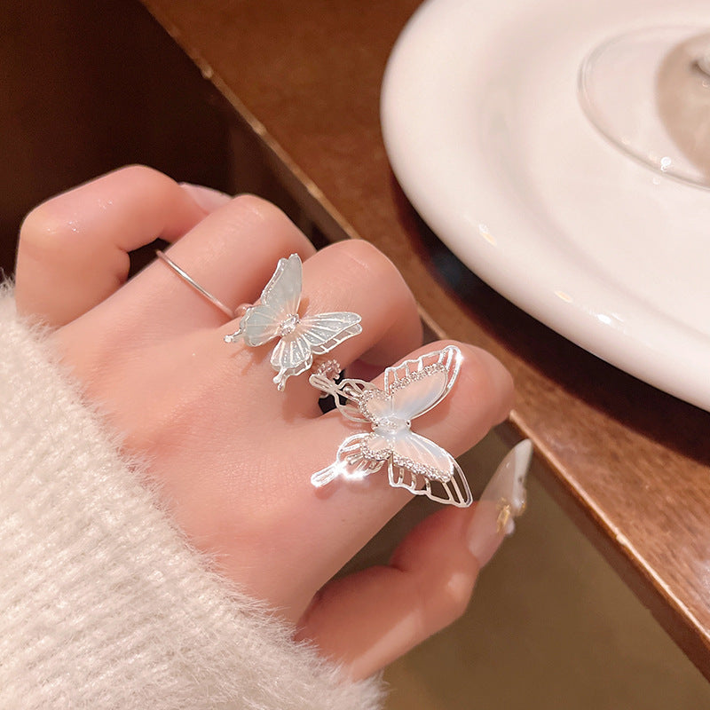 Butterfly Adjustable Ring for Women - Elegant and Lightweight Silver-Toned Design