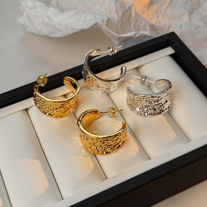C-Shaped Folded Crease Earrings in Gold and Silver Tone with Minimalist Geometric Design
