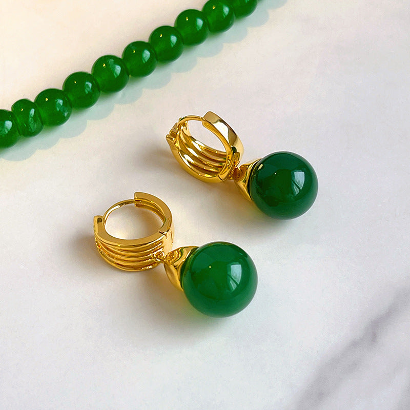 Vintage-Inspired Green Agate Geometric Earrings for Women