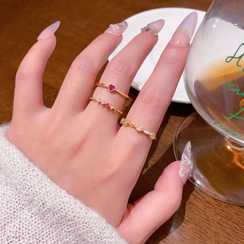 Adjustable Heart-Shaped Minimalist Gold-Tone Open Ring Set for Women