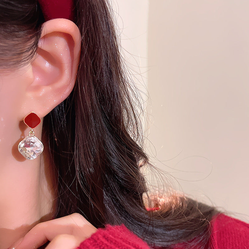 Geometric Crystal Stud Earrings with High-Shine Zirconia for Women