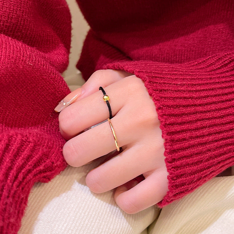 Adjustable Minimalist Sphere Ring with Braided Rope Design for Women