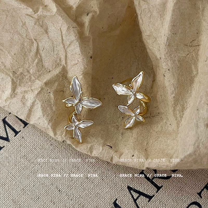 Elegant French-Inspired Enamel Butterfly Earrings for Women
