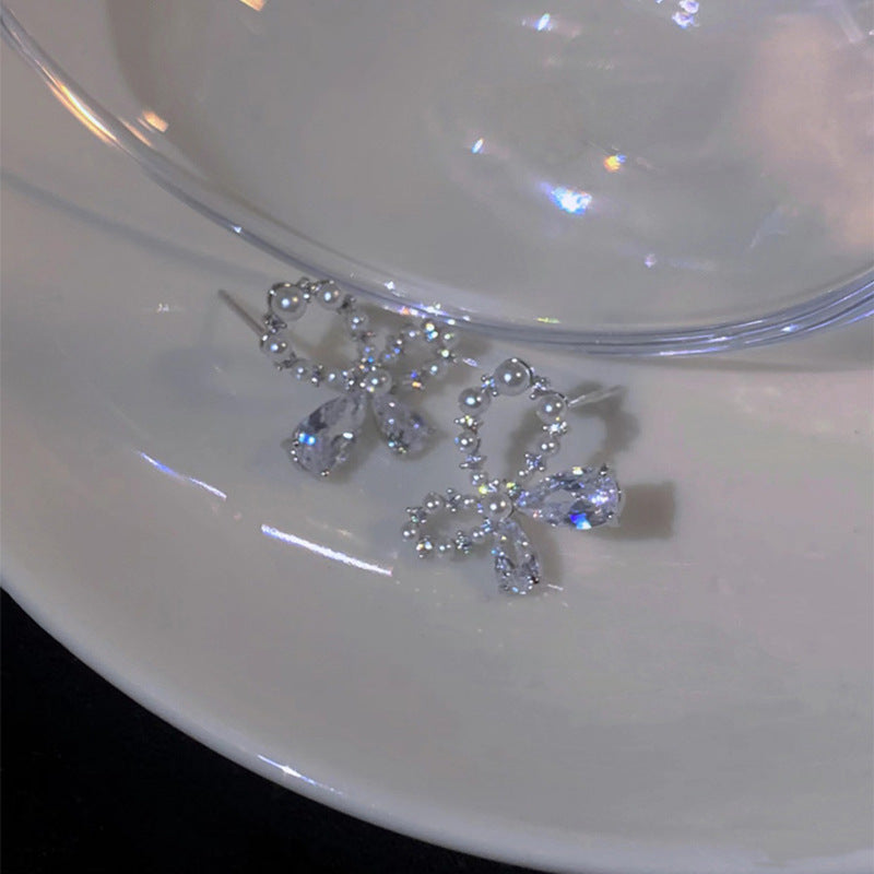 Elegant Zircon Bow Butterfly Stud Earrings for Women - Minimalist Style with Sparkling Design