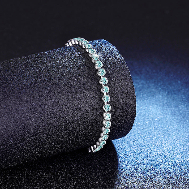 Bracelet Sterling Silver Adjustable Tennis Bracelet with Gradient Aqua Green Moissanite Stones