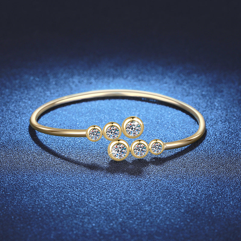Bracelet Elegant Moissanite Bubble Cluster Open Cuff Bangle with Adjustable Elastic Design
