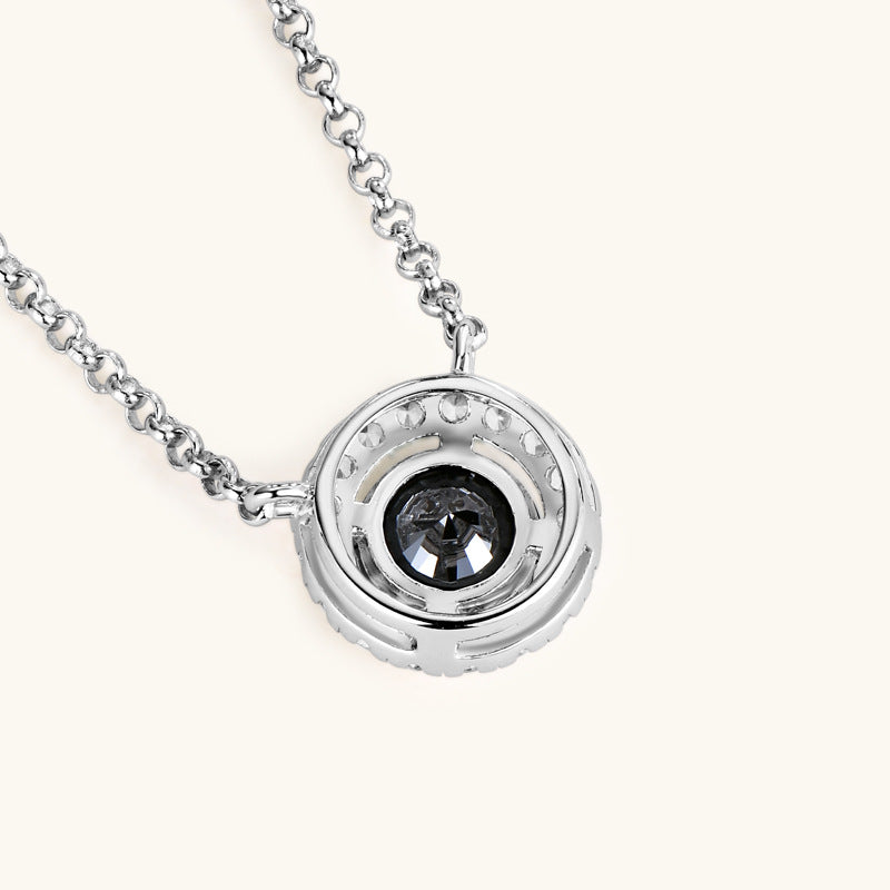 Necklace Elegant Black Moissanite Pendant with White Gold Plated 925 Sterling Silver Halo Design