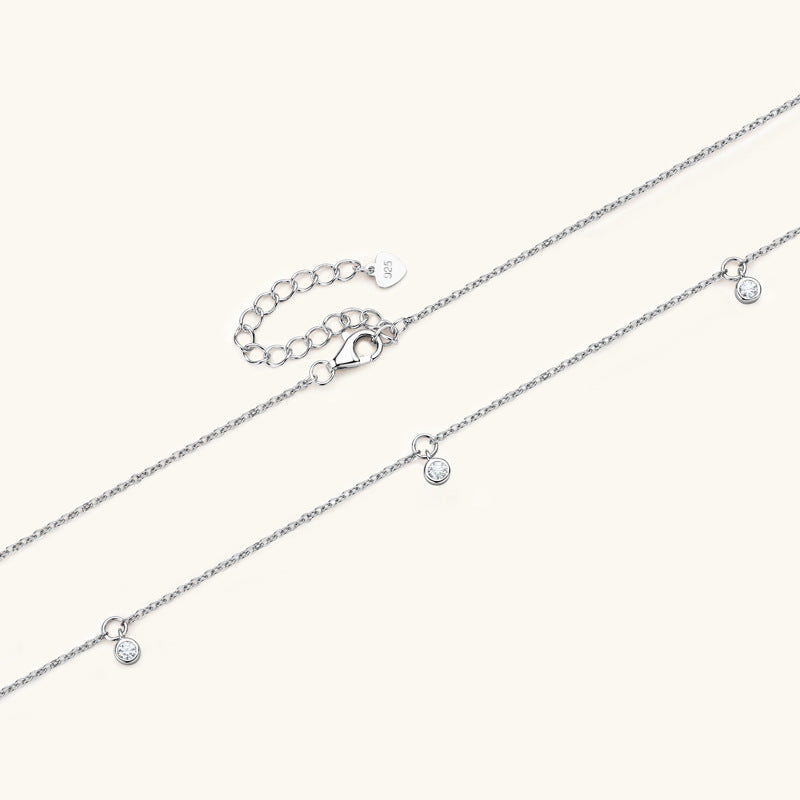 Necklace Delicate 925 Sterling Silver Moissanite Station Chain Collarbone Necklace