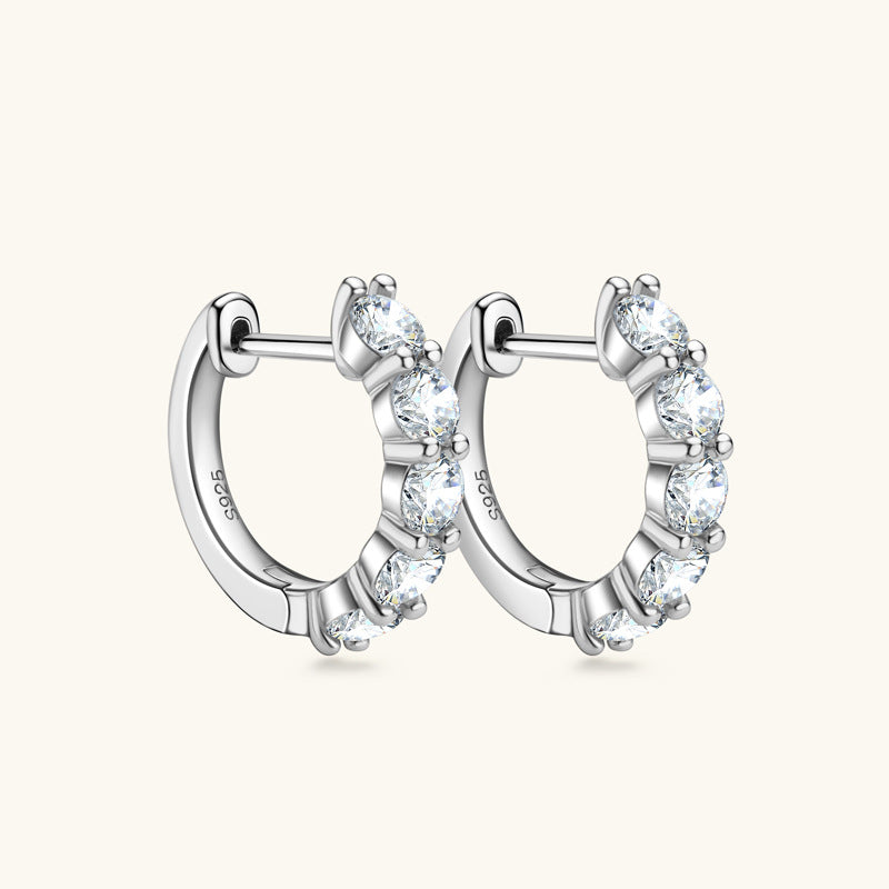 Earrings Elegant Moissanite Hoop Earrings in 925 Sterling Silver with Prong Setting