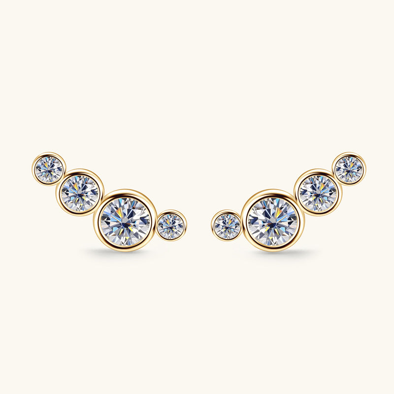 Earrings - Elegant Graduated Moissanite Stud Earrings in Sterling Silver with Bezel Setting