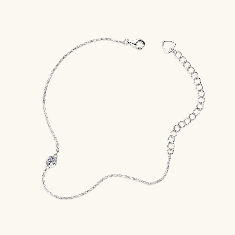 Bracelet Delicate Moissanite Solitaire Chain Bracelet with Round Bezel Setting