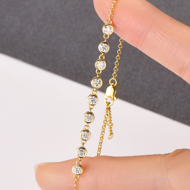 Bracelet Elegant Moissanite Bezel Set Sterling Silver Chain Bracelet with Adjustable Clasp