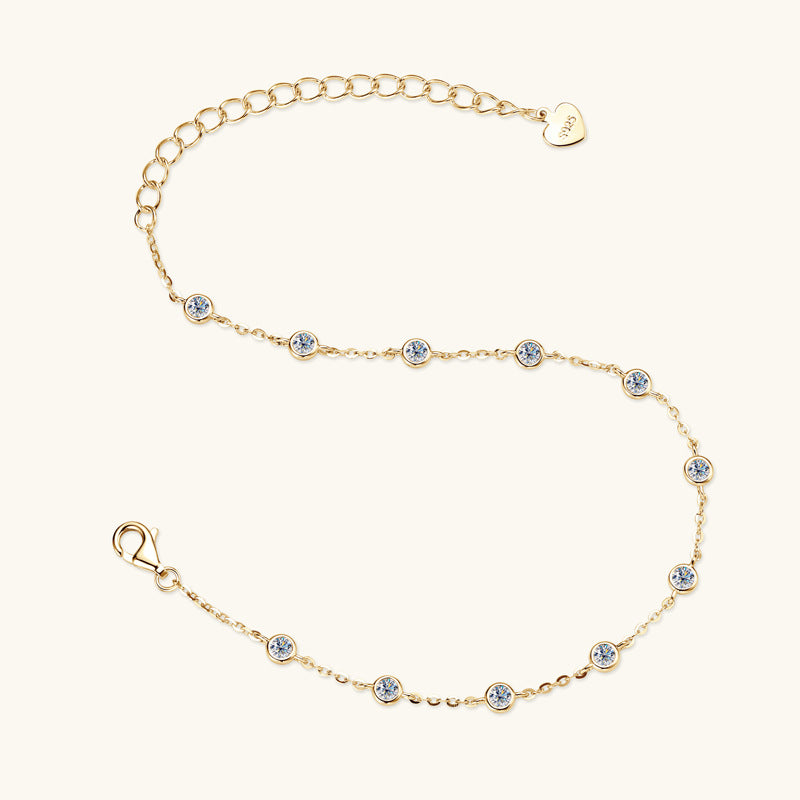 Bracelet Delicate Sterling Silver Moissanite Station Chain Bracelet with Adjustable Extender