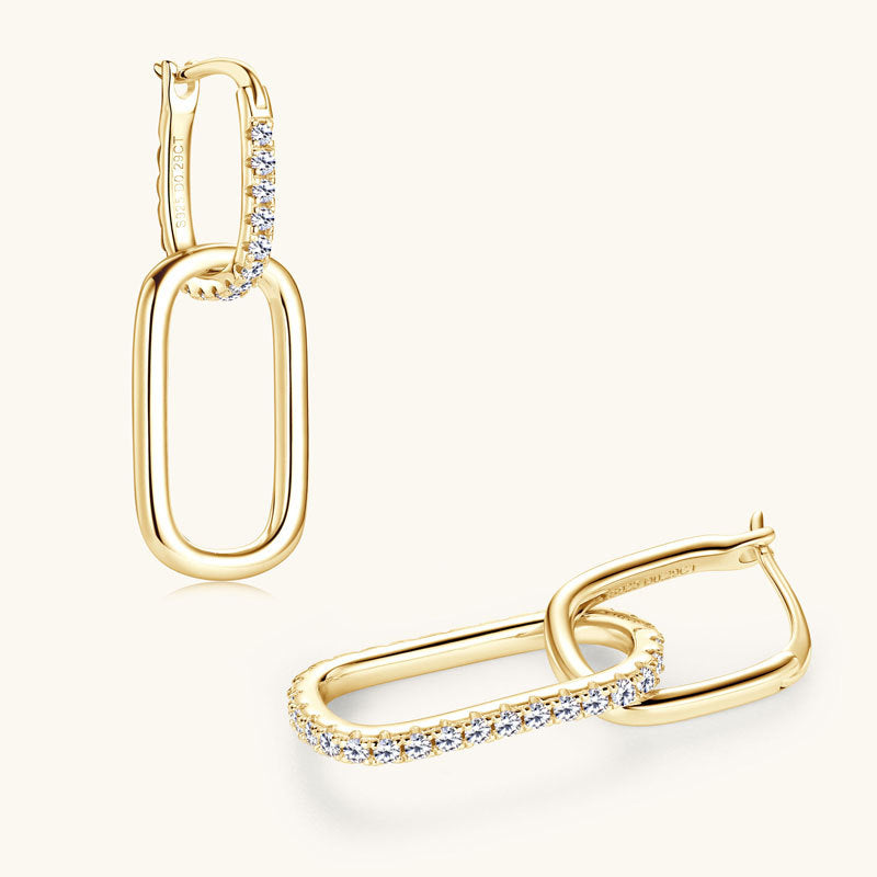 Earrings Asymmetric Moissanite Chain Link Drop Earrings in S925 Sterling Silver