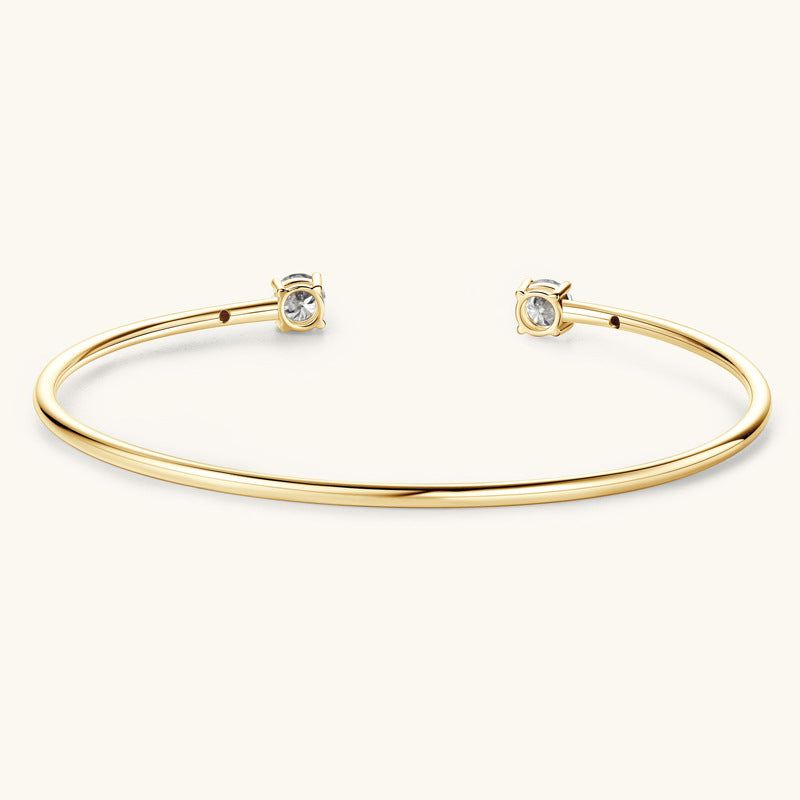 Bracelet Minimalist Open Cuff Bangle with Dual Moissanite Stones Sterling Silver