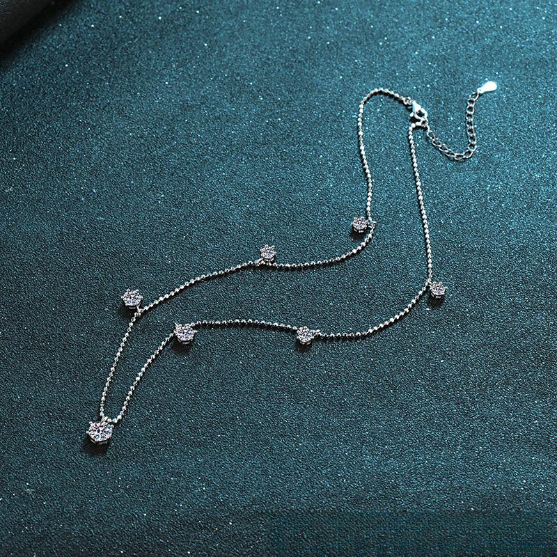 Necklace with 3.2 Carat Moissanite Center Stone and Round Bead Chain in 925 Sterling Silver