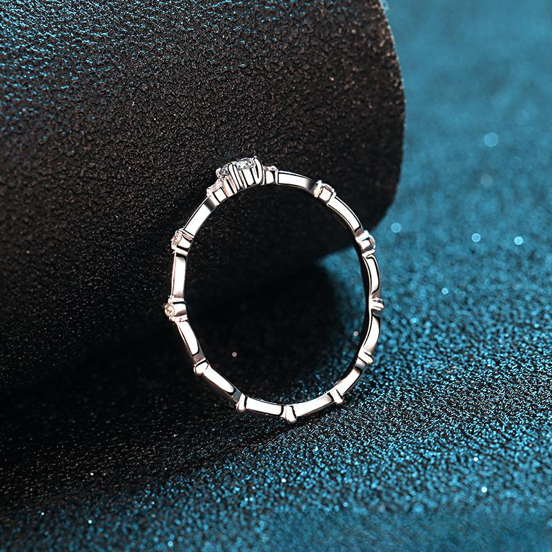 Floral Moissanite Stacking Ring with Four-Prong Setting in Sterling Silver
