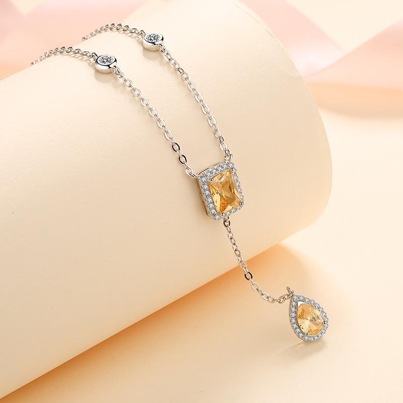 925 Sterling Silver Moissanite Cross Chain Necklace with Insect Pendant and Yellow Zircon Accents