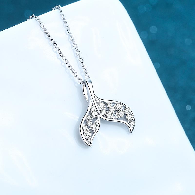 Mermaid Tail Pendant Necklace with 39.3 Carat Moissanite Stone in Sterling Silver for Women