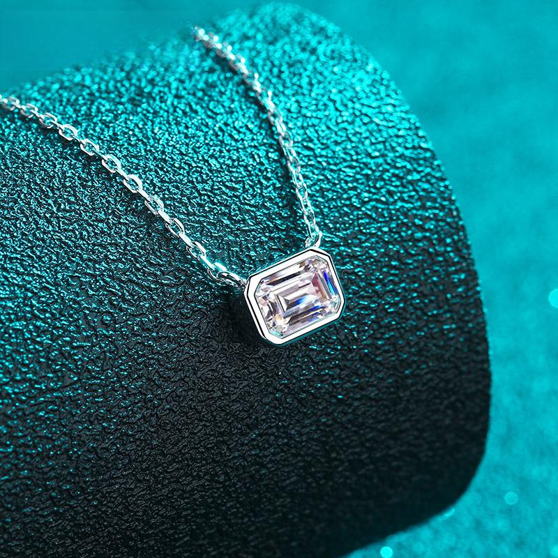 925 Sterling Silver Square Moissanite Layered Necklace with Platinum Plating