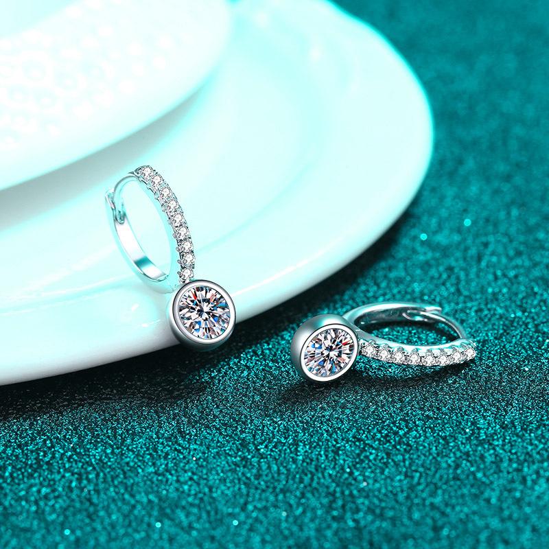 Earrings with Small Round Moissanite Studs in 925 Sterling Silver Plated with Platinum