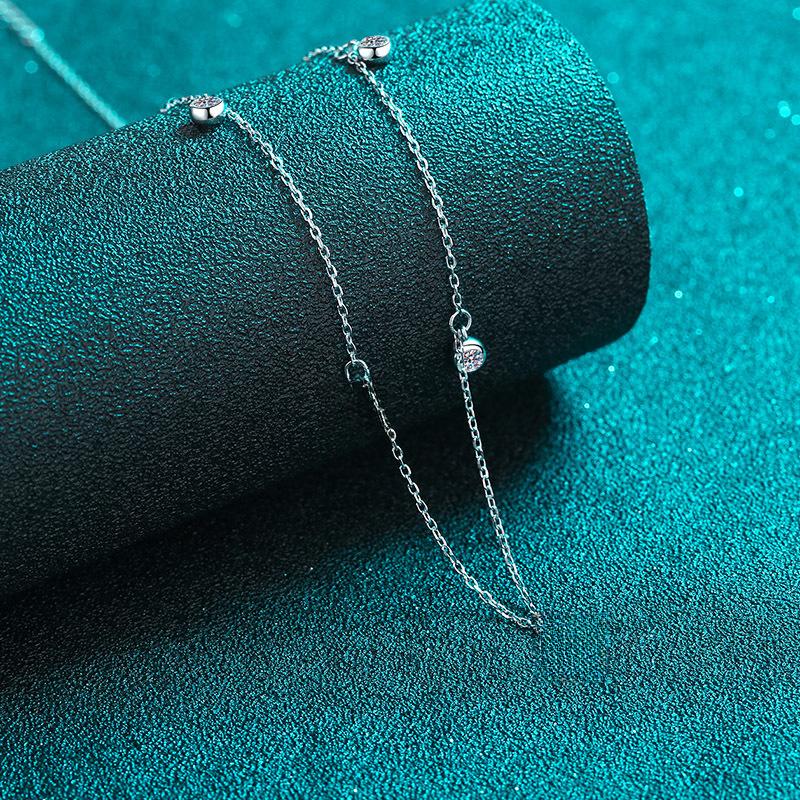 Sterling Silver Necklace with Moissanite Meteor Shower Pendant and Platinum-Plated Chain