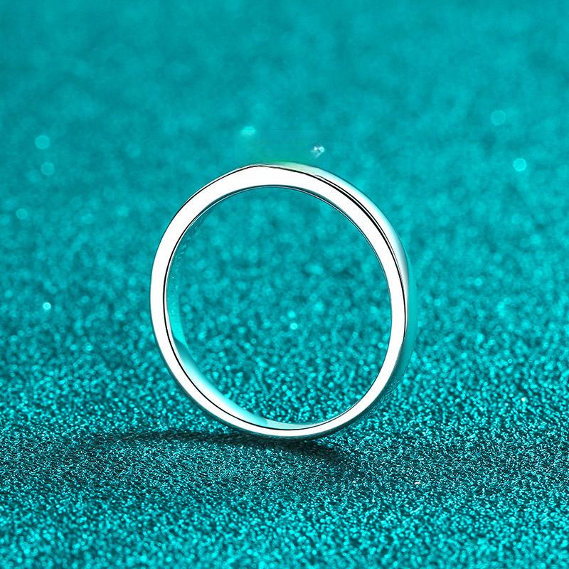 Women's Emerald Cut Moissanite Ring with 925 Sterling Silver Band and Lotus Motif