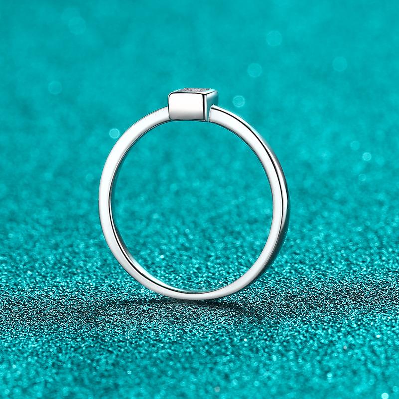 Minimalist Ice Cube Ring with Moissanite in Sterling Silver for Women