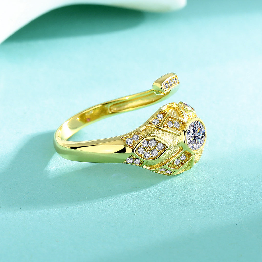 Ring S925 Sterling Silver Snake Design with Moissanite Stone 18K Gold Plated in Pink