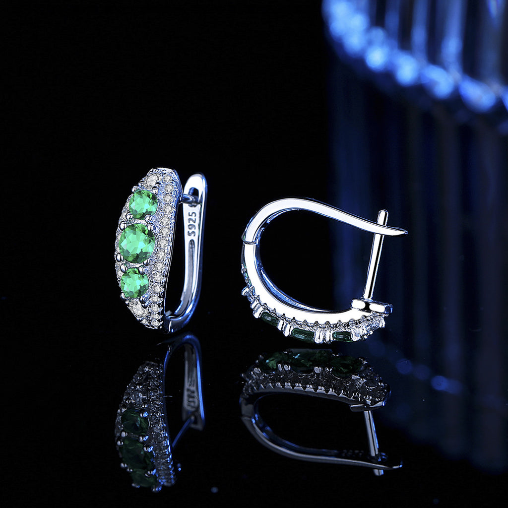 Earrings - Sterling Silver Hoop Earrings with Pigeon Blood Red Cubic Zirconia Stones