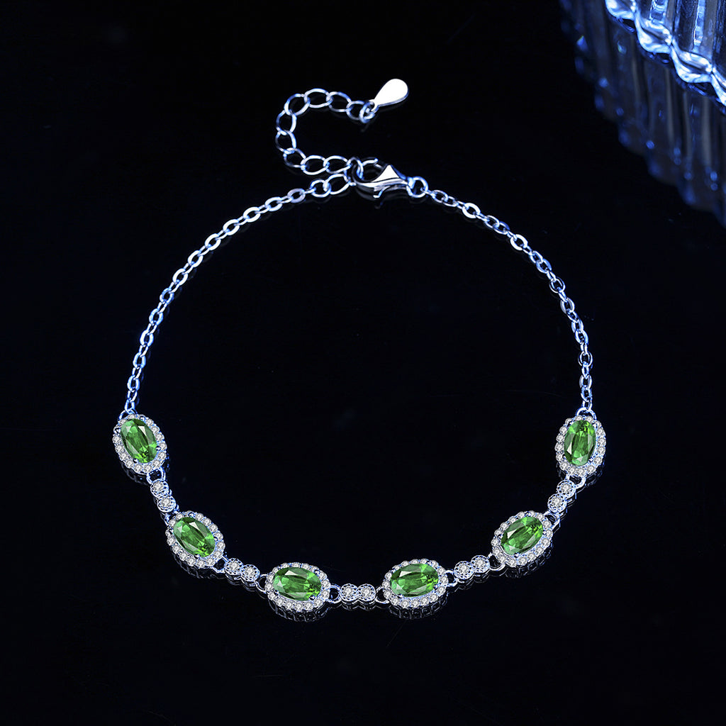 Bracelet - Sterling Silver Adjustable Chain with Colorful Cubic Zirconia Gemstone
