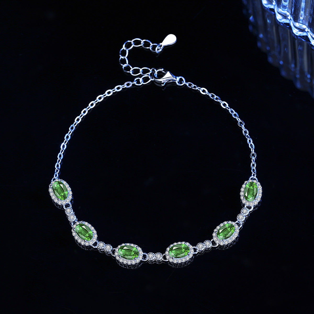 Bracelet - Sterling Silver Adjustable Chain with Colorful Cubic Zirconia Gemstone
