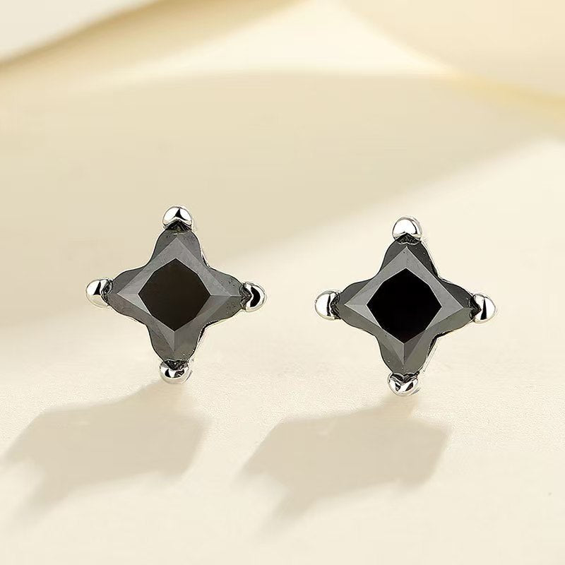 Earrings - 925 Sterling Silver Asymmetric Star Stud Earrings with Moissanite Stones