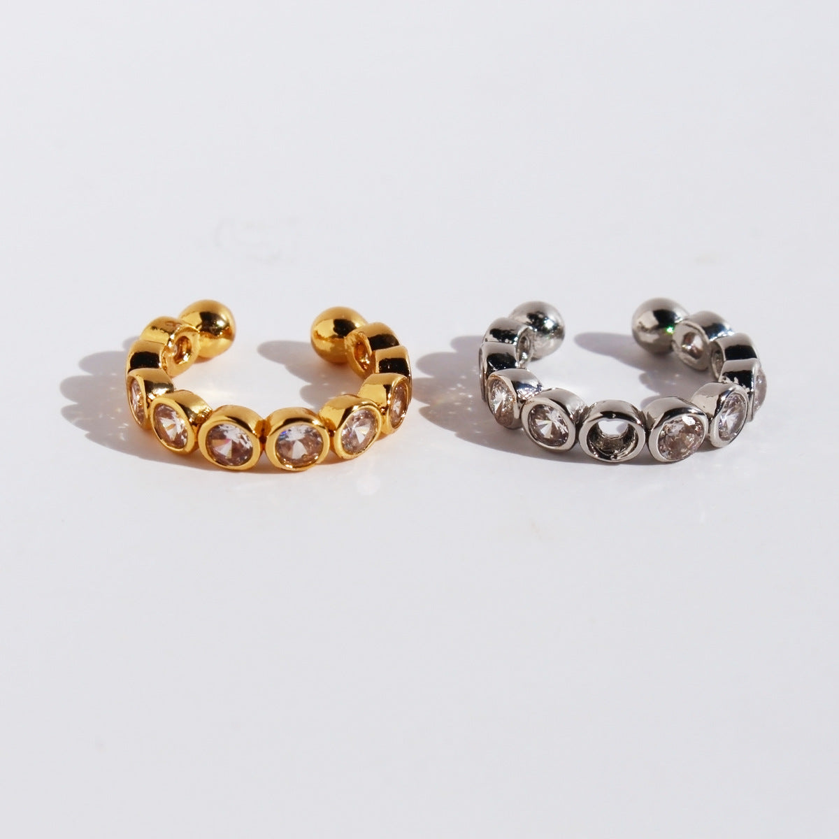 Stylish Gold and Rose Gold Geometric Hoop Stud Earrings with Cubic Zirconia, Minimalist Design