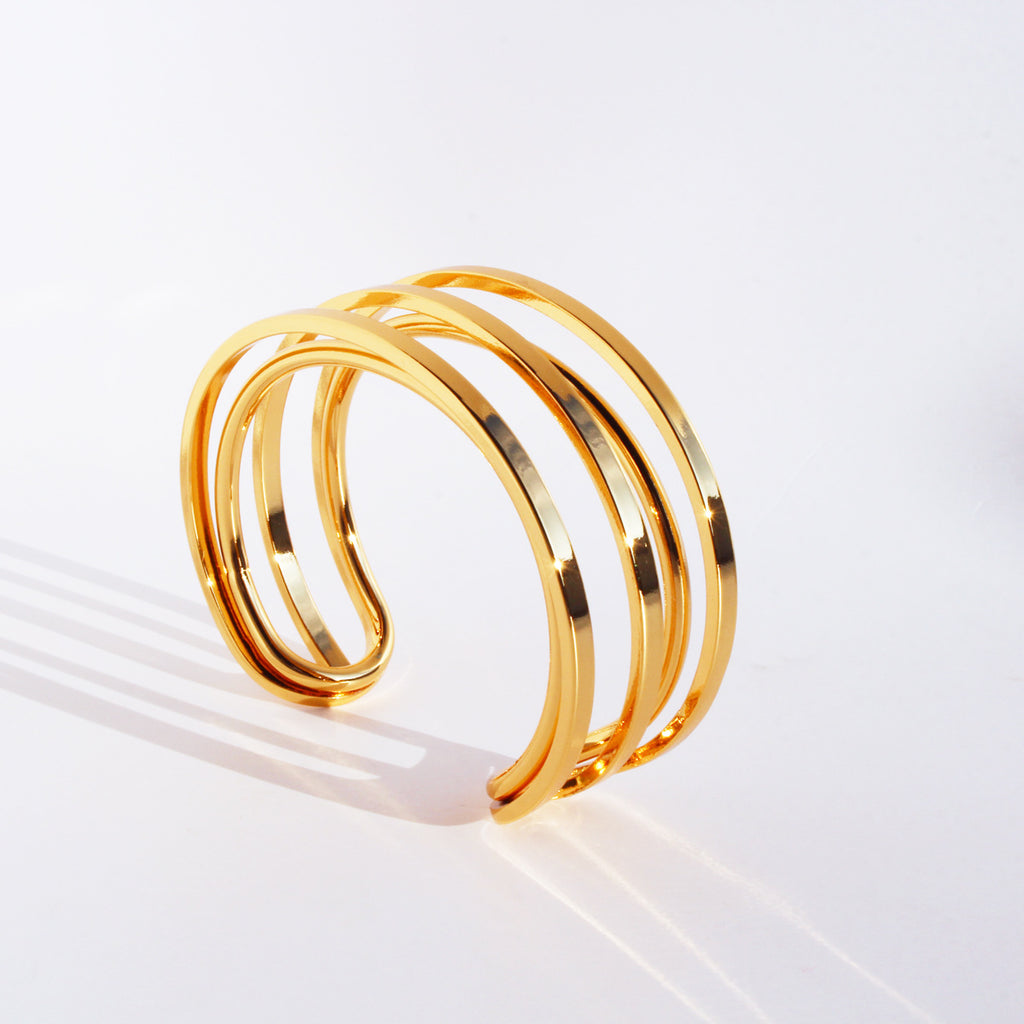 Copper Electroplate Gold Wide Geometric Statement Bracelet