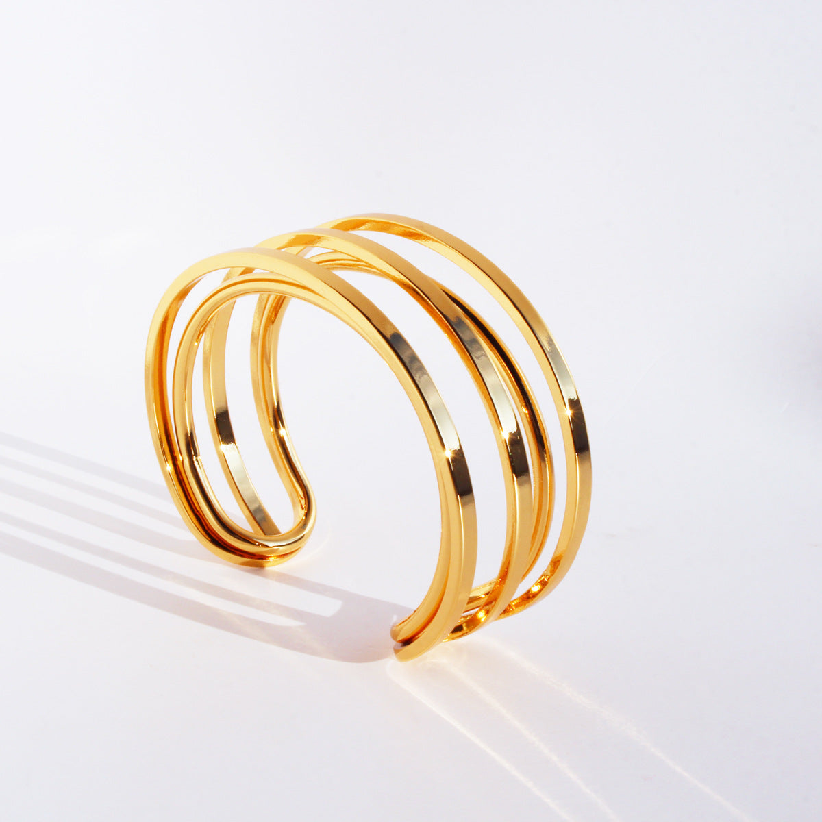 Copper Electroplate Gold Wide Geometric Statement Bracelet
