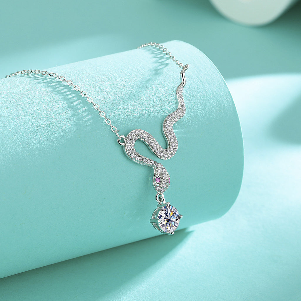 Necklace Sterling Silver Snake Chain with Moissanite Stone Delicate Collarbone Necklace