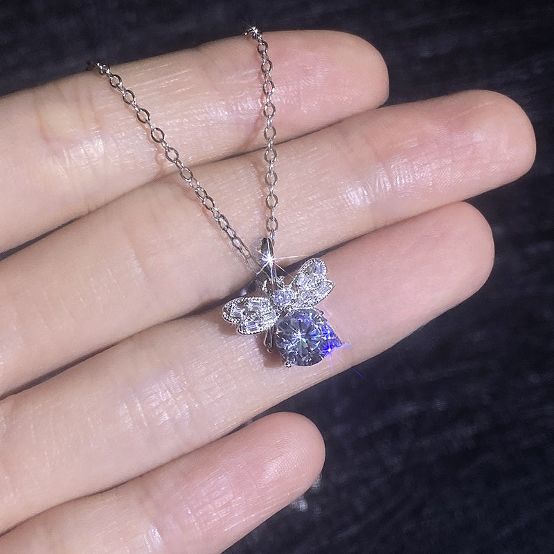 Necklace Sterling Silver Moissanite Bow Knot Pendant with Delicate Chain Elegant Fashion Jewelry
